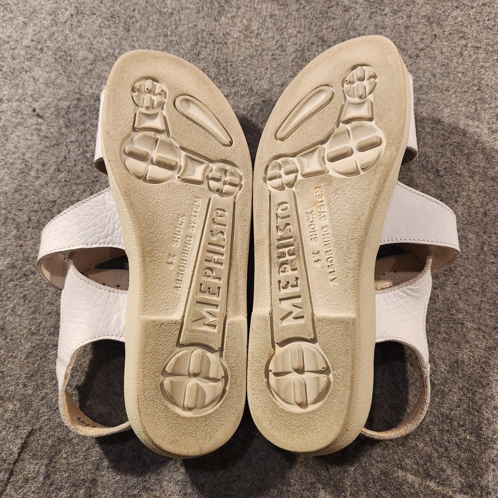 Mephisto Sandals Shoes Womens‎ Size 7.5 38 White Leather Strappy Comfort Wedge - Picture 8 of 10